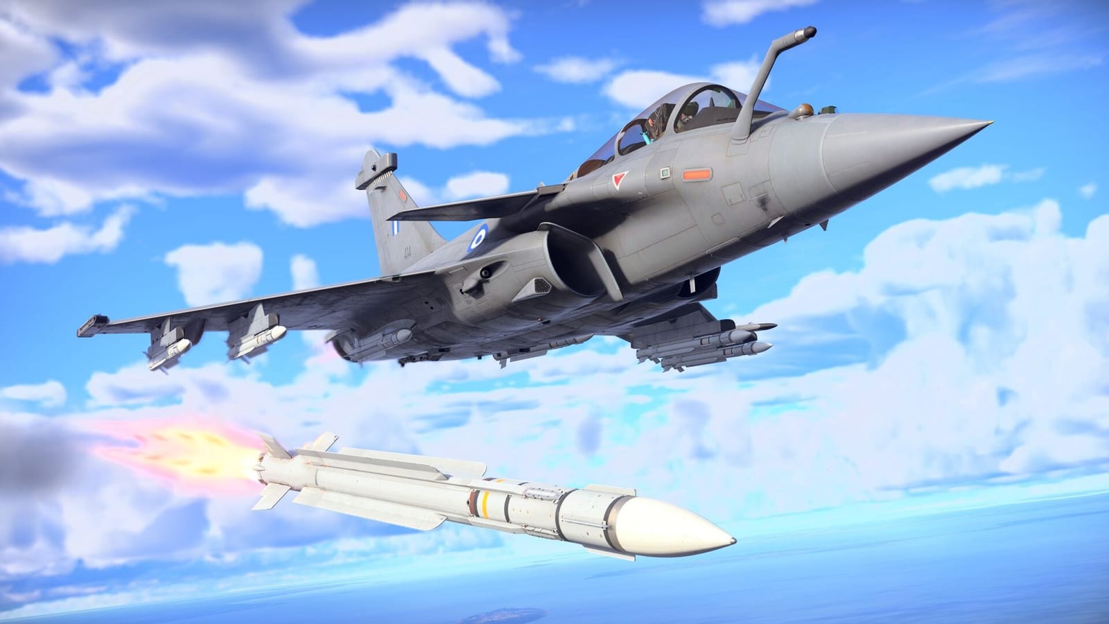 A delta-wing jet fighter launching an air-to-air missile above the clouds in War Thunder